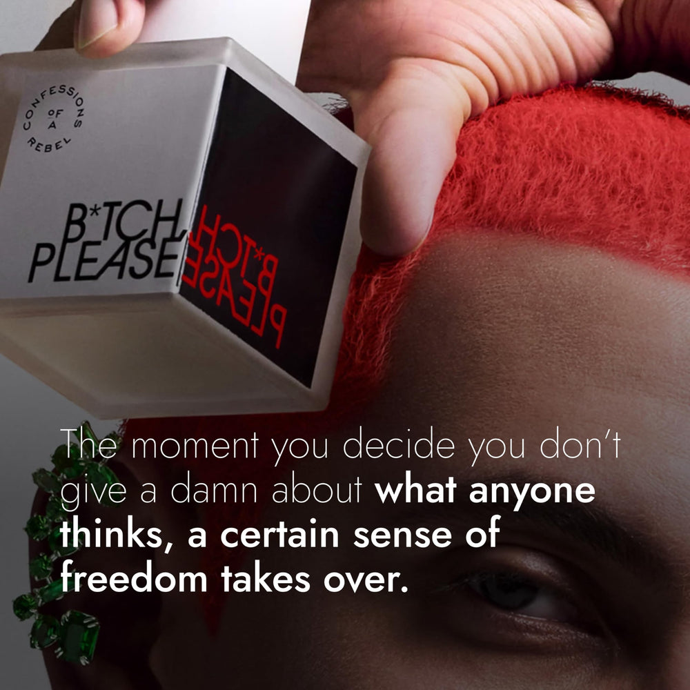Confessions of a Rebel B*tch Please EDP mini bottle cap closeup, showcasing bold, modern design.