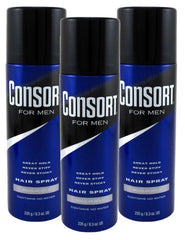 Consort Hair Spray bottle 8.3 oz shows reliable daily hold.