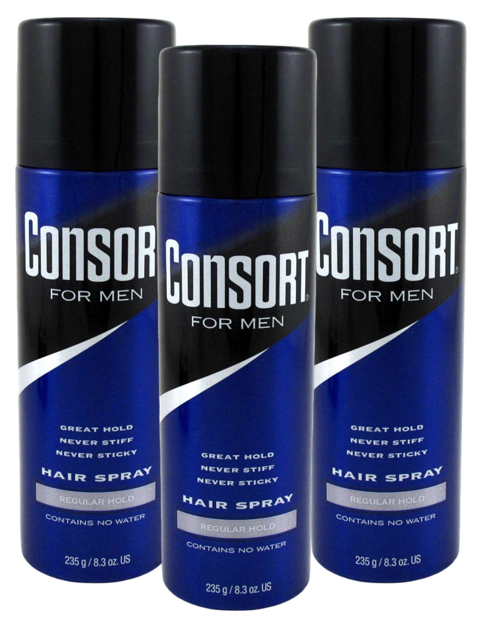 Consort Hair Spray packaging on display suggests salon-quality results at home.