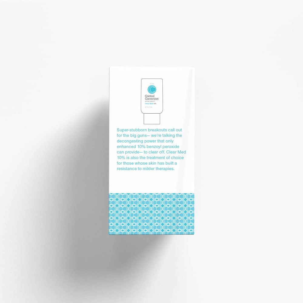 CONTROL CORRECTIVE Clear Med 10% closeup highlights active ingredients.