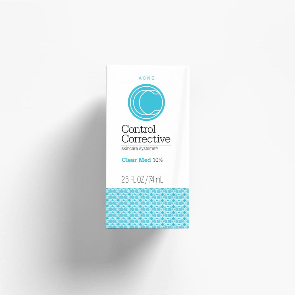 CONTROL CORRECTIVE Clear Med 10% packaging on tabletop for education.