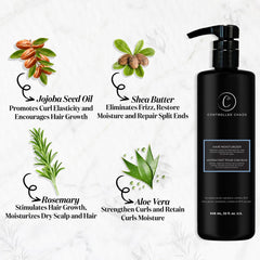 Controlled Chaos bottle closeup highlights rich conditioning texture for curls.