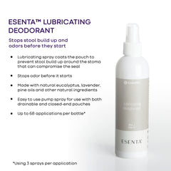 Esenta odor control action highlighted inside ostomy pouch.