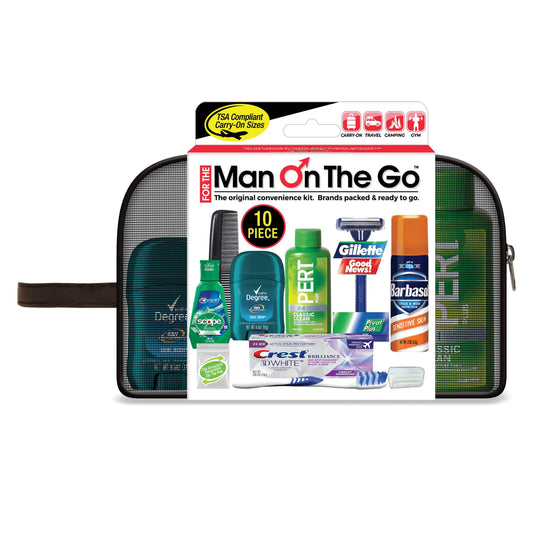Convenience Kits Man On The Go kit packaging for travel.