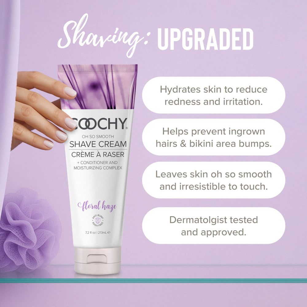 Coochy Floral Haze bottle back view highlighting nourishing ingredients for gentle skin.