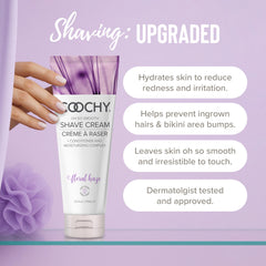 Coochy Floral Haze bottle back view highlighting nourishing ingredients for gentle skin.