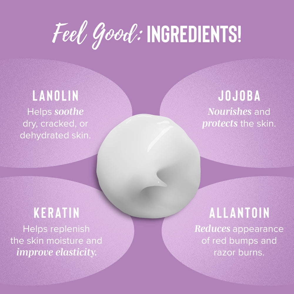 Coochy Floral Haze cream texture close-up emphasizing smooth, hair-softening formula.