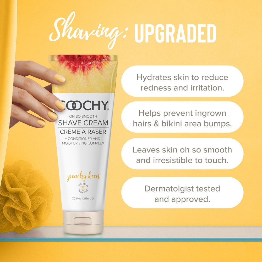 Coochy Shave Cream foam on leg for effortless glide.