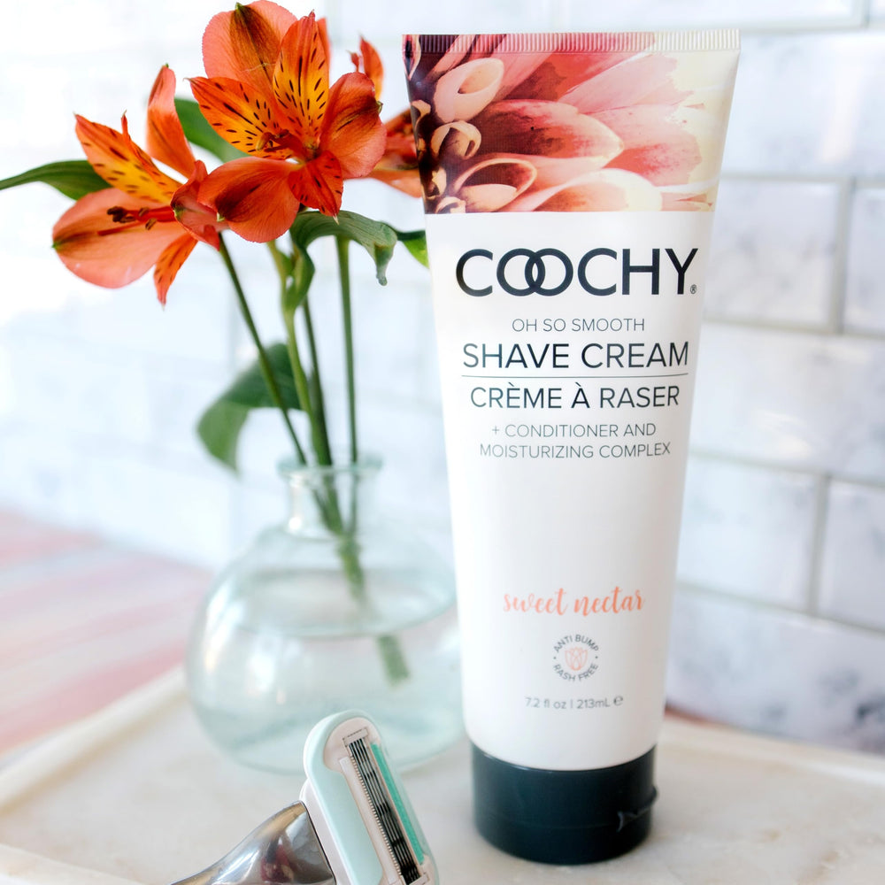 Coochy Shave Cream demonstrates smooth razor glide with less tug during shaving.