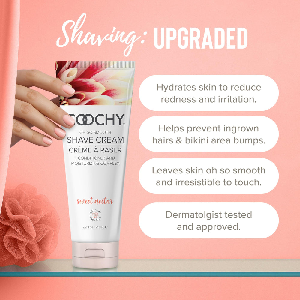 Coochy Shave Cream hair-softening action helps razors glide smoothly.