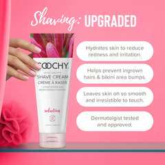 Coochy Shave Cream texture close-up showing hair-softening action for effortless glide.