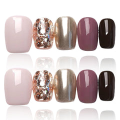 COOLYOUNG short glitter press-on nails set close-up showing glossy salon-like finish
