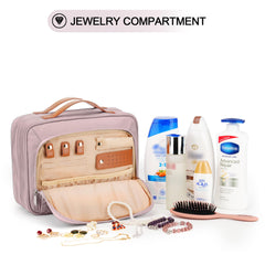 COOSKY bag with elastic bottle holders keeps cosmetics upright on the go.