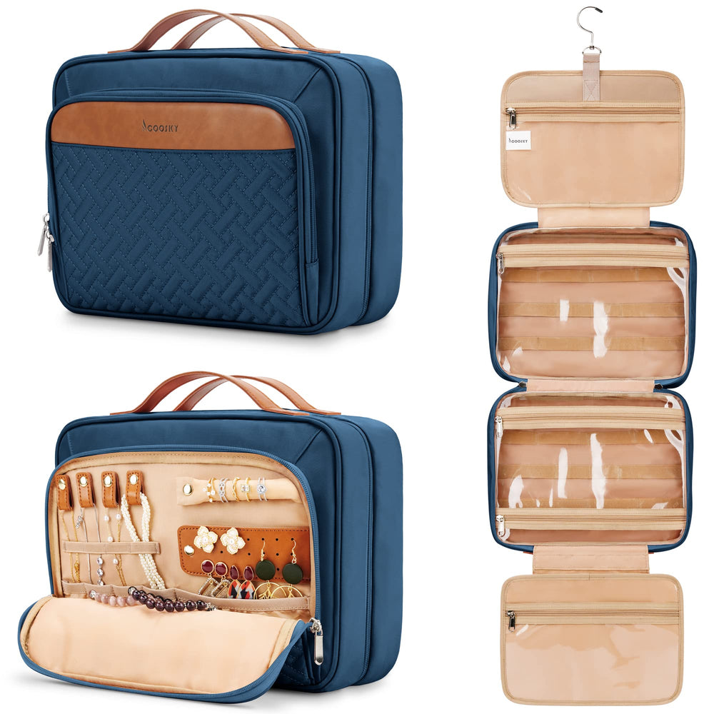 COOSKY travel hanging toiletry bag with jewelry organizer keeps cosmetics organized during trips