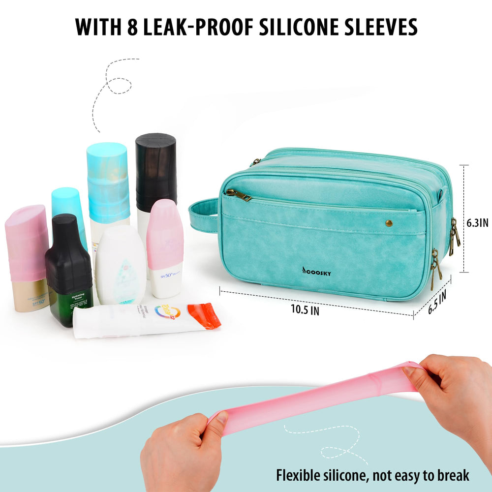COOSKY Lake Blue bag shows elastic pockets keeping bottles upright during travel