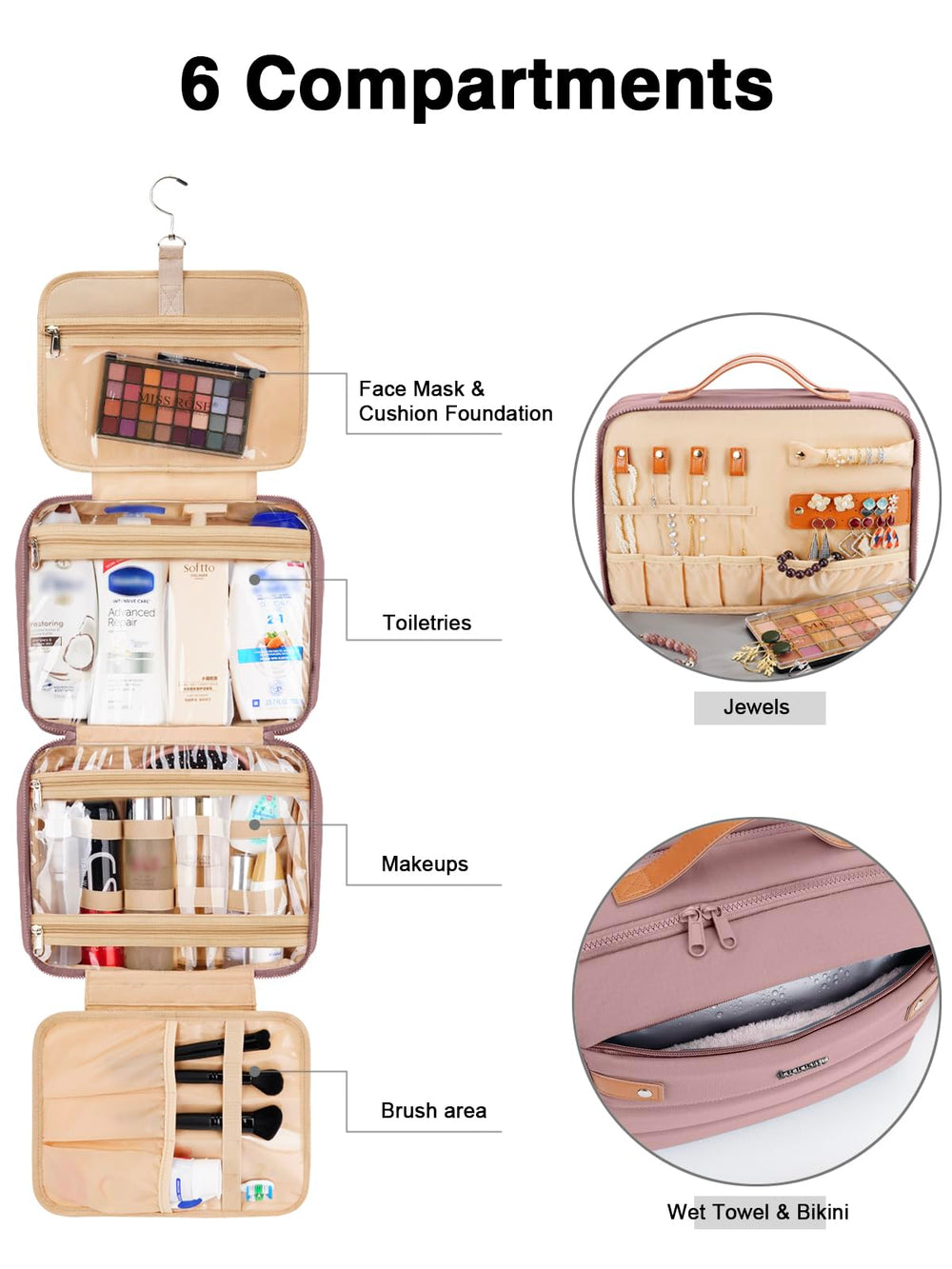 COOSKY bag jewelry pocket secures accessories for easy access.