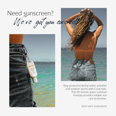 Coral Safe Sunscreen travel-packaging for on-the-go sun care.