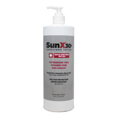 CoreTex Sun X 30 bottle front shows a broad spectrum, oil-free sunscreen for face and body.