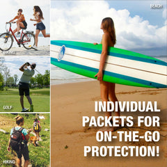 CoreTex Sun X 50 SPF packets designed for convenient, mess-free application.
