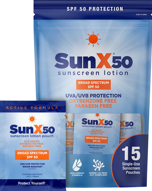 CoreTex Sun X 50 SPF packets for portable sun protection on the go.