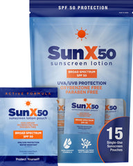 CoreTex Sun X 50 SPF packets for portable sun protection on the go.