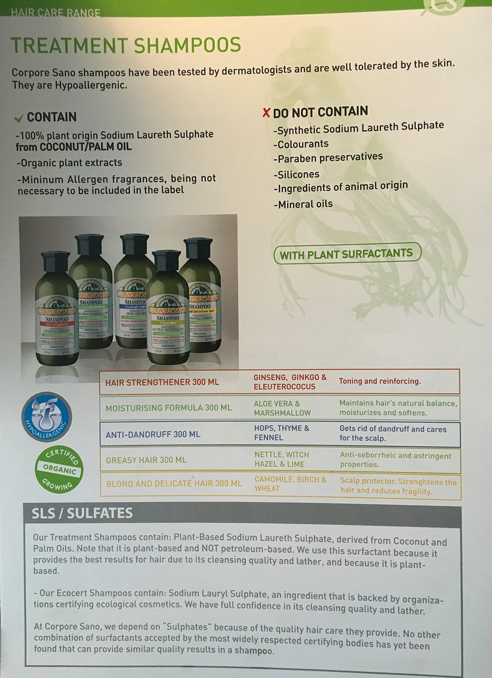 Corpore Sano back label shows certified organic, hypoallergenic formula.