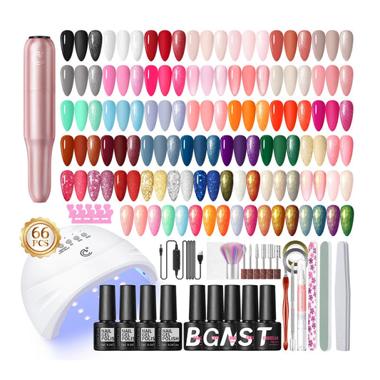 COSCELIA 66pcs gel nail polish kit showing diverse colors for at-home manicures.