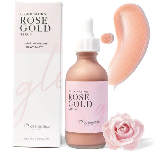 Cosmedica Skincare Illuminating Rose Gold Serum bottle for radiant, hydrated skin