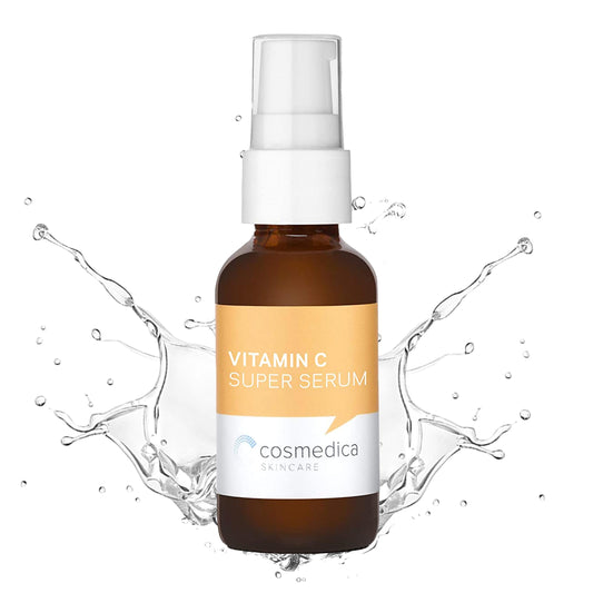 Cosmedica Vitamin C Super Serum bottle front view, lightweight formula for daily use.