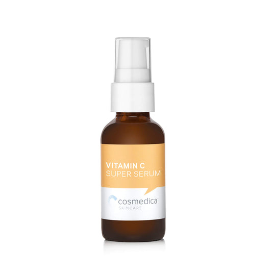 CosMedica Vitamin C Super Serum bottle with sleek packaging and brightening potential.