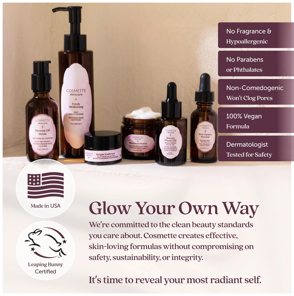 Application with gua sha demonstrates a soothing daily ritual with Cosmette Sweet Plum Serum.