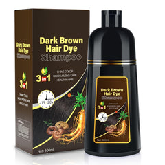 Cosmpro dark brown hair dye shampoo bottle showing 3-in-1 color and shine