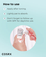 Application on hand with COSRX serum hints at glow and smooth skin prep.