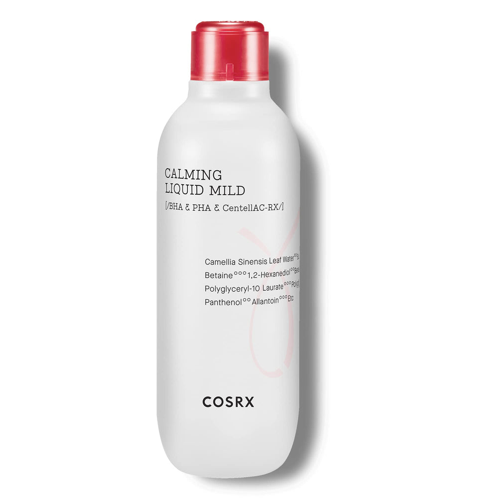 COSRX AC Collection Calm Liquid Mild bottle front view, highlighting gentle, alcohol-free formula.