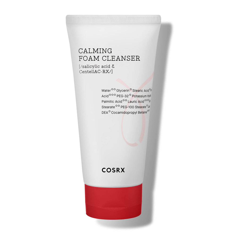 COSRX AC Collection Calming Foam Cleanser bottle with soothing foam for acne-prone skin.