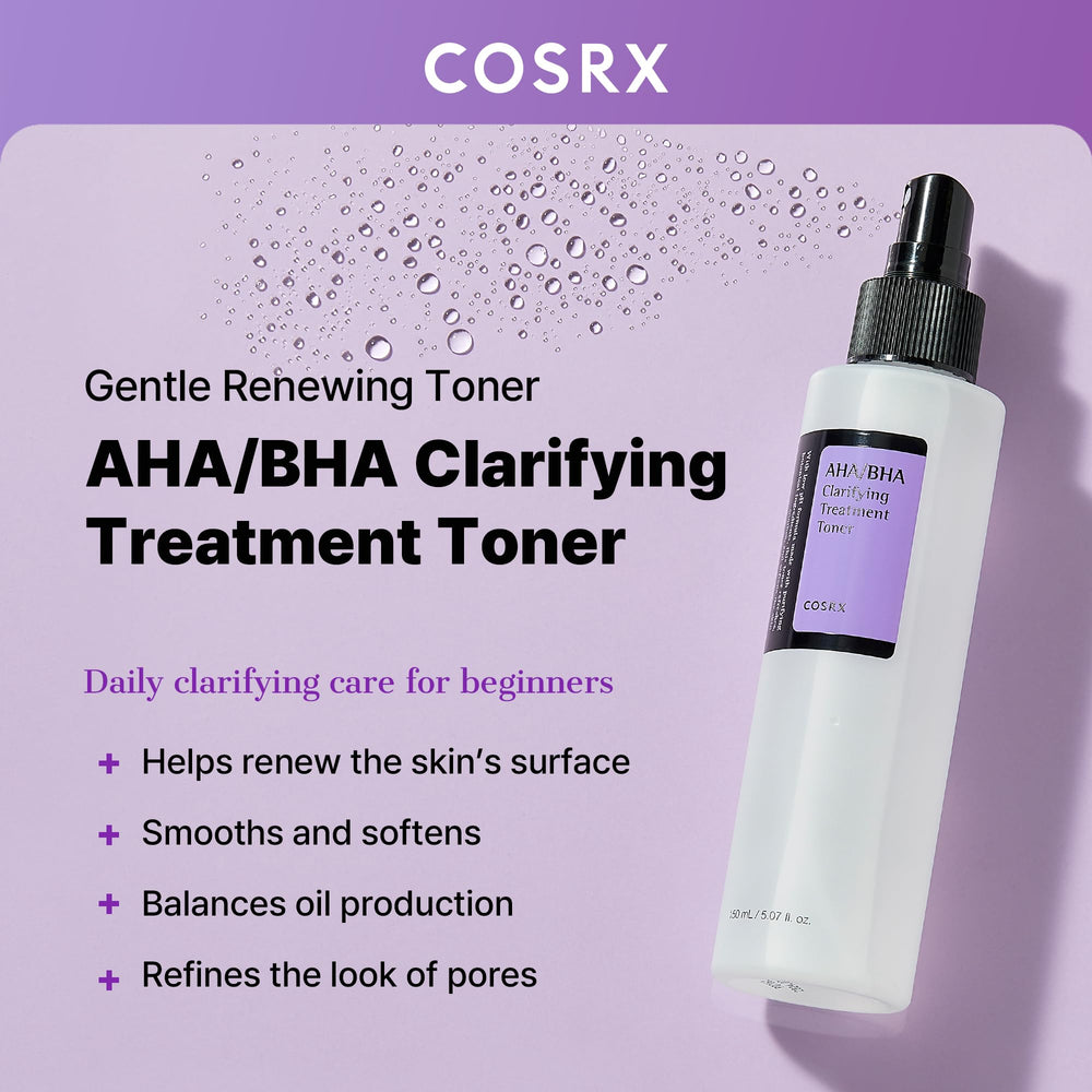 COSRX AHA/BHA Treatment Toner mist for quick refresh and balanced skin.