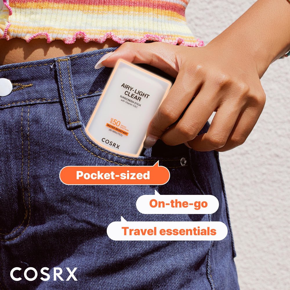 Hyaluronic acid in COSRX Airy-Light Clear Sunscreen Stick hydrates skin
