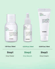 COSRX Cica Relief Kit serum bottle closeup emphasizing concentrated Centella for skin