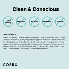 COSRX Clean Beauty standards label highlights skin-friendly formula.