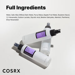 COSRX exfoliating toner application close-up showing gentle exfoliation.