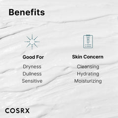 Panthenol ingredient panel highlighting soothing, gentle cleansing for dry skin.