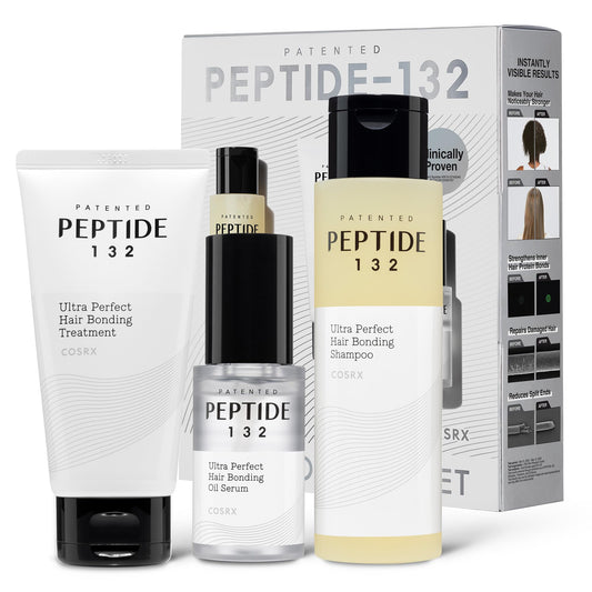 COSRX PEPTIDE-132 shampoo bottle shown for daily bond repair and cleansing.