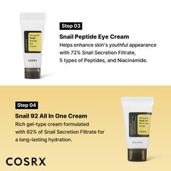COSRX Travel Kit packaging shows compact four-step snail routine for on-the-go skincare.