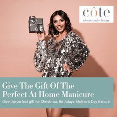 Cote quick-dry action captured for fast-drying manicure.