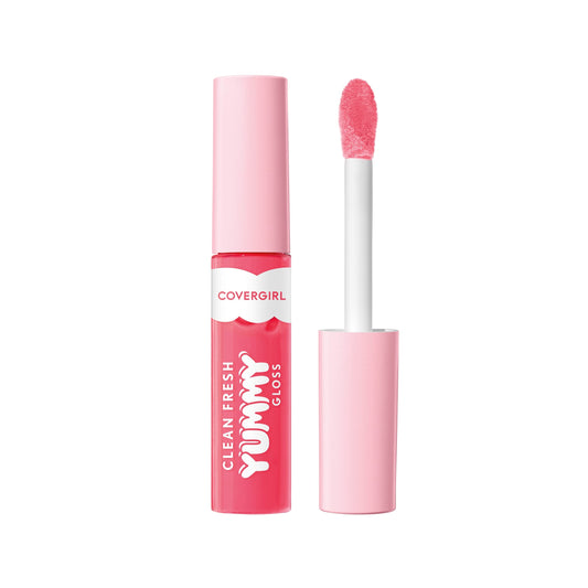 COVERGIRL Clean Fresh Yummy Gloss bottle closeup highlights hydration and sheer shine.