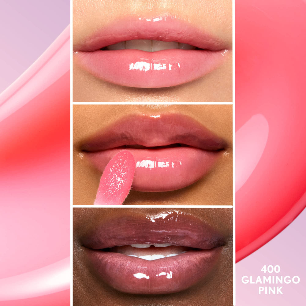 COVERGIRL Clean Fresh Yummy Gloss Glamingo Pink swatch shows sheer color and natural shine.