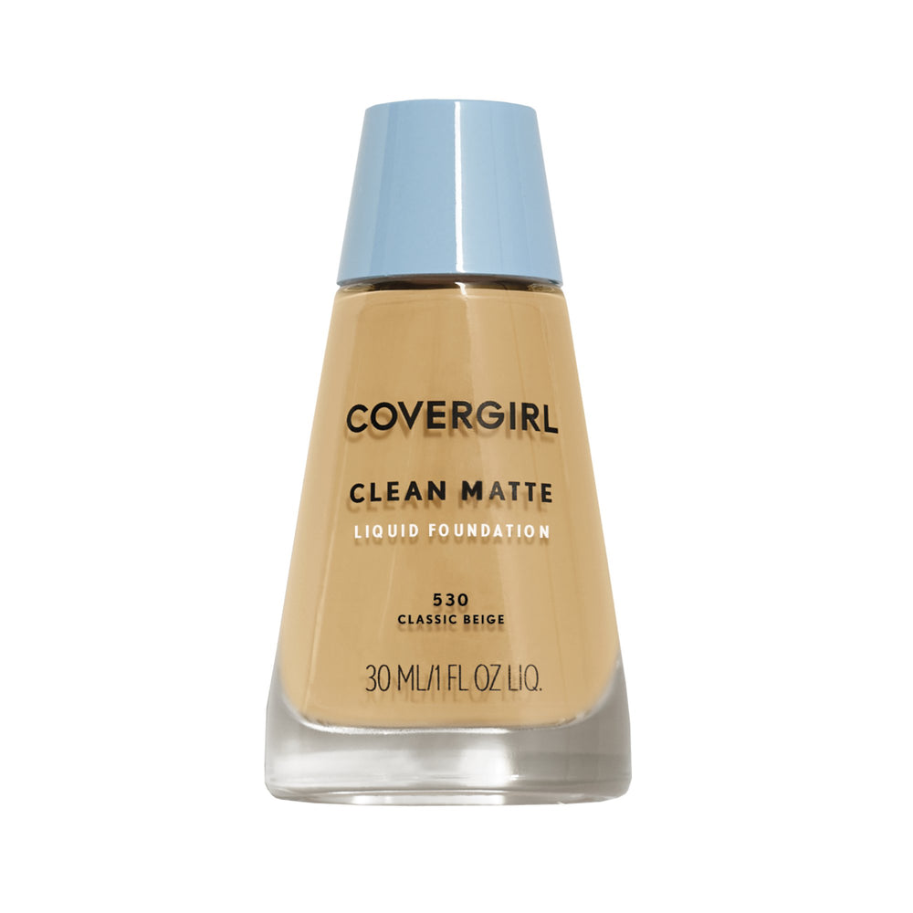 COVERGIRL Clean Matte Liquid Foundation 530 bottle shows oil-free shine-control coverage.