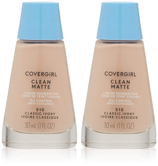 CoverGirl Clean Oil Control Liquid Makeup bottle close-up, matte oil-free coverage