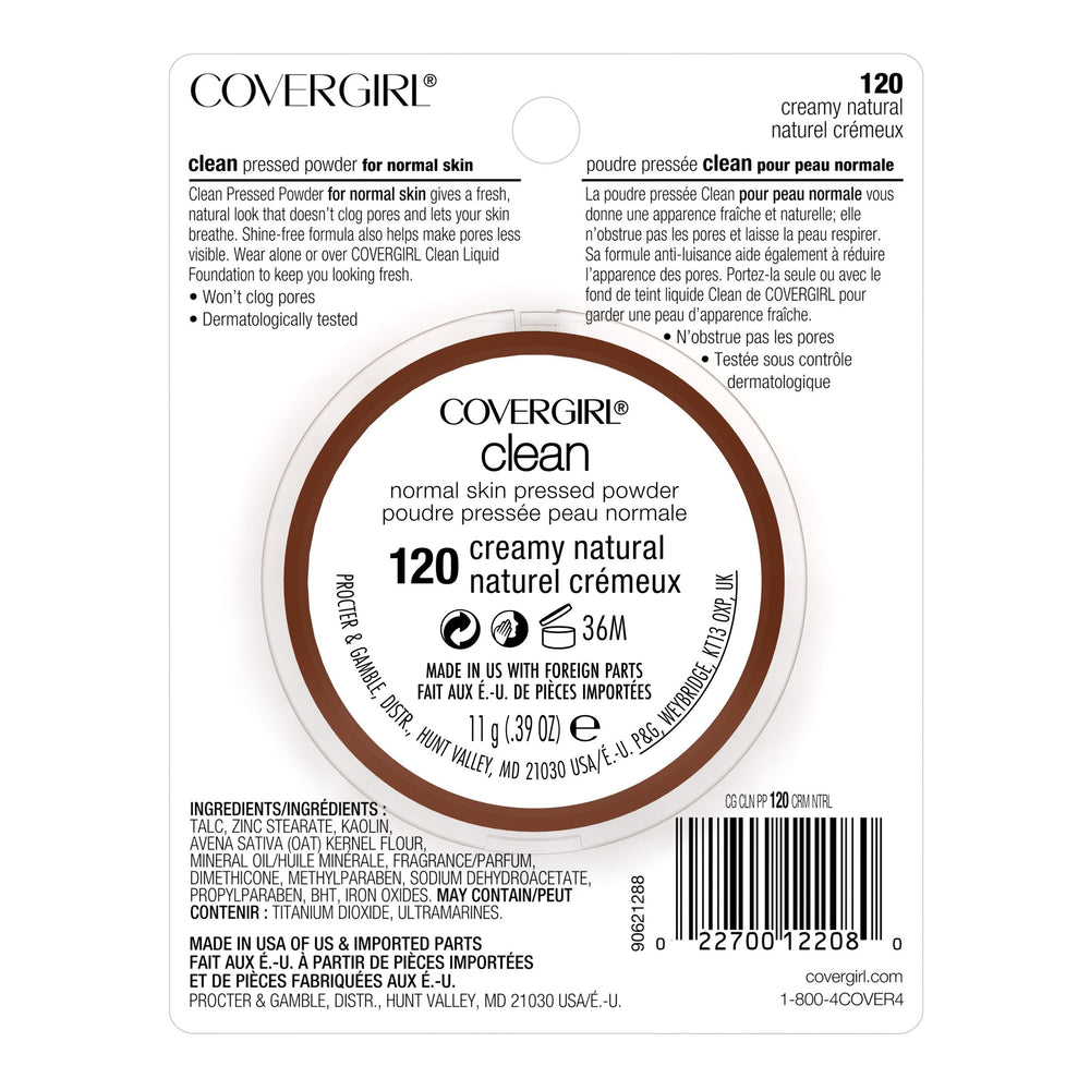 CoverGirl Clean Pressed Powder creamy natural finish on smooth skin.