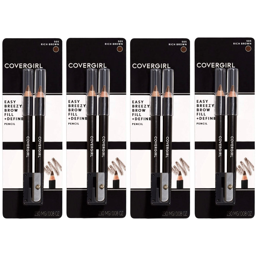 CoverGirl Easy Breezy Brow packaging with two pencils and sharpener for defined brows